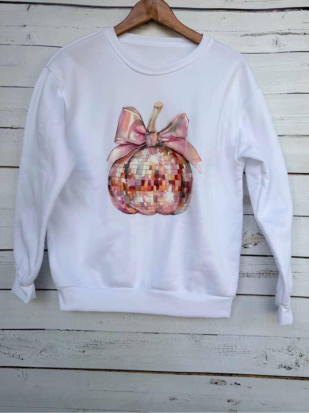 SHEIN Disco Ball Pumpkin Bow Graphic Crewneck Sweatshirt Size M